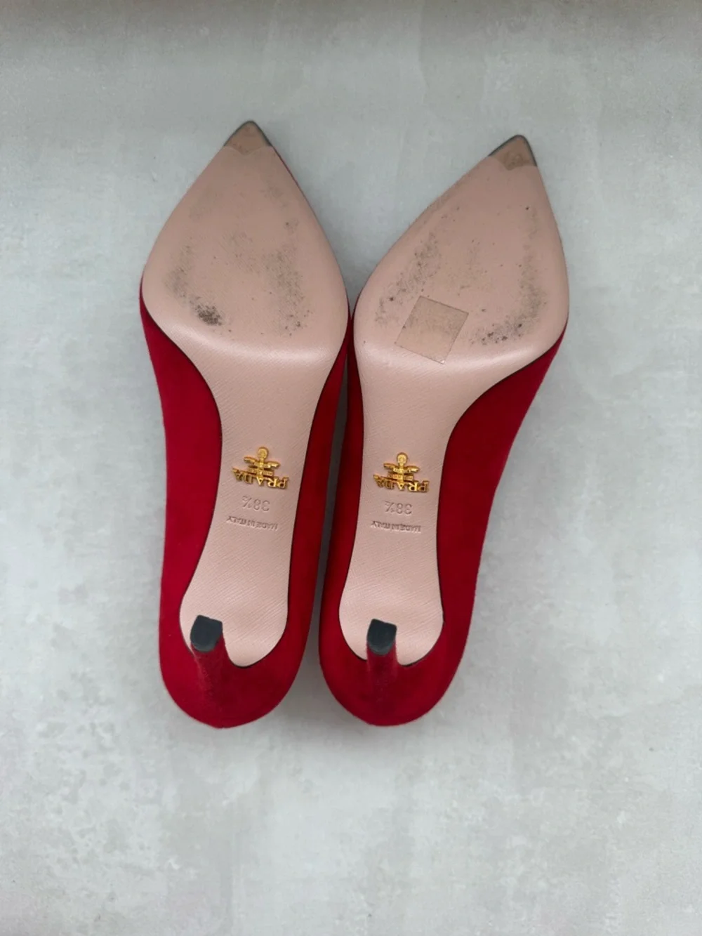 Prada Red Suede Pointed Toe Pumps